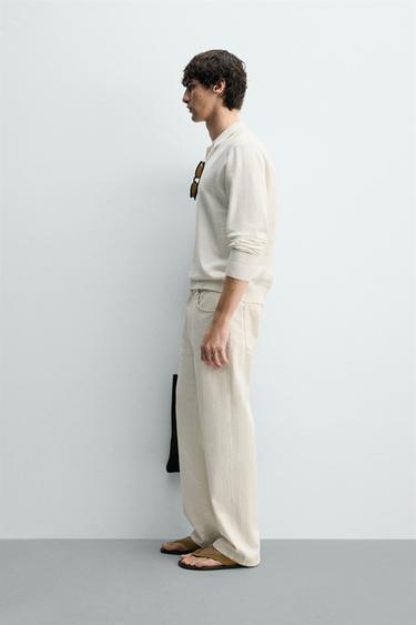 POLO EN MAILLE DE COTON ET LIN - Écru de Zara - Image 3