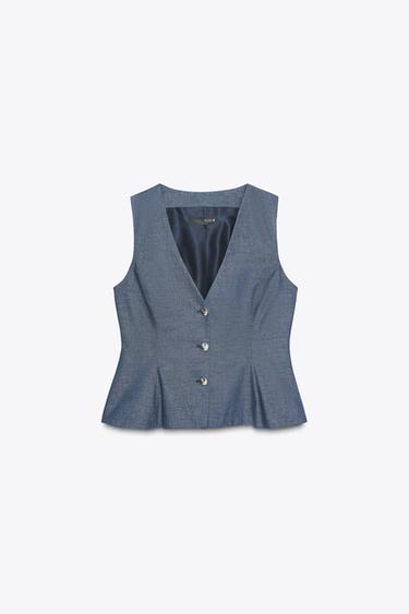 PEPLUM WAISTCOAT WITH LINEN - Light indigo by Zara