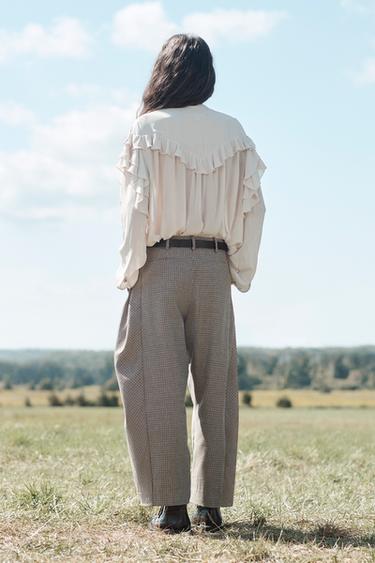 PANTALON BALLON À CARREAUX AVEC LAINE ÉDITION LIMITÉE - Écru / Noir de Zara - Image 1