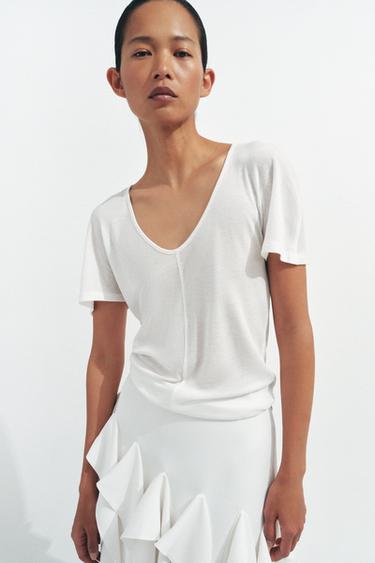 JUPE VOLANTS ASYMÉTRIQUE ZW COLLECTION - Écru de Zara - Image 1