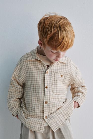Zara PLAID POCKET SHIRT - Ecru