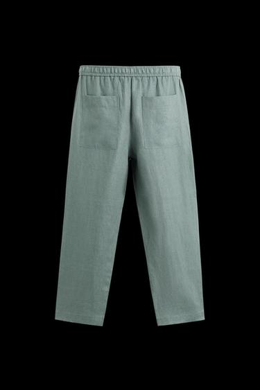 100% LINEN REGULAR FIT TROUSERS - Grey green by Zara