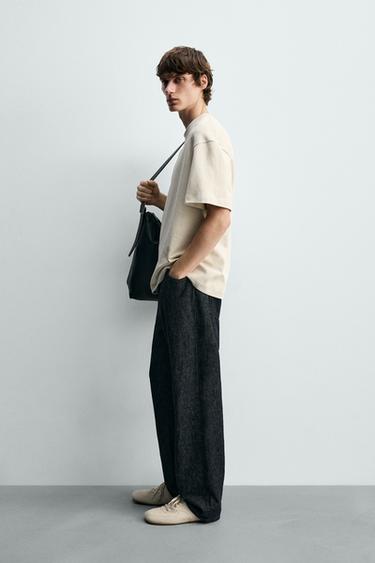 T-SHIRT RELAXED FIT INTERLOCK - Blanc cassé de Zara - Image 3