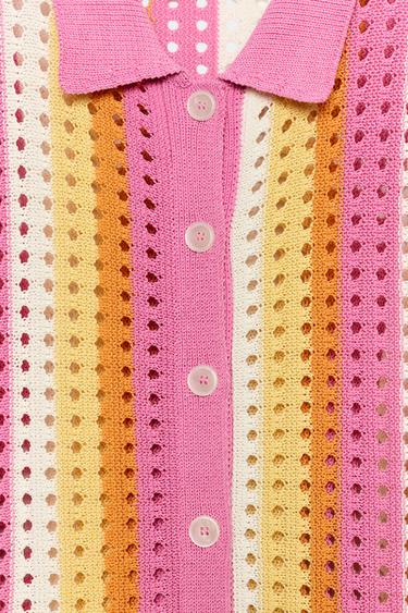 GILET POLO EN MAILLE AJOURÉE À RAYURES - Multicolore de Zara - Image 7