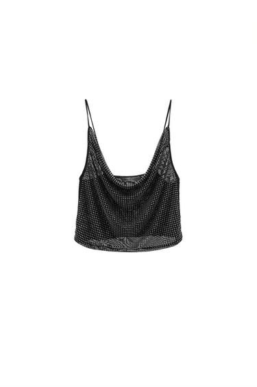 RHINESTONE TULLE CROP TOP