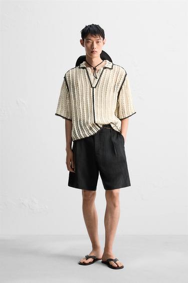 CROCHET TEXTURED POLO SHIRT - Black / White by Zara