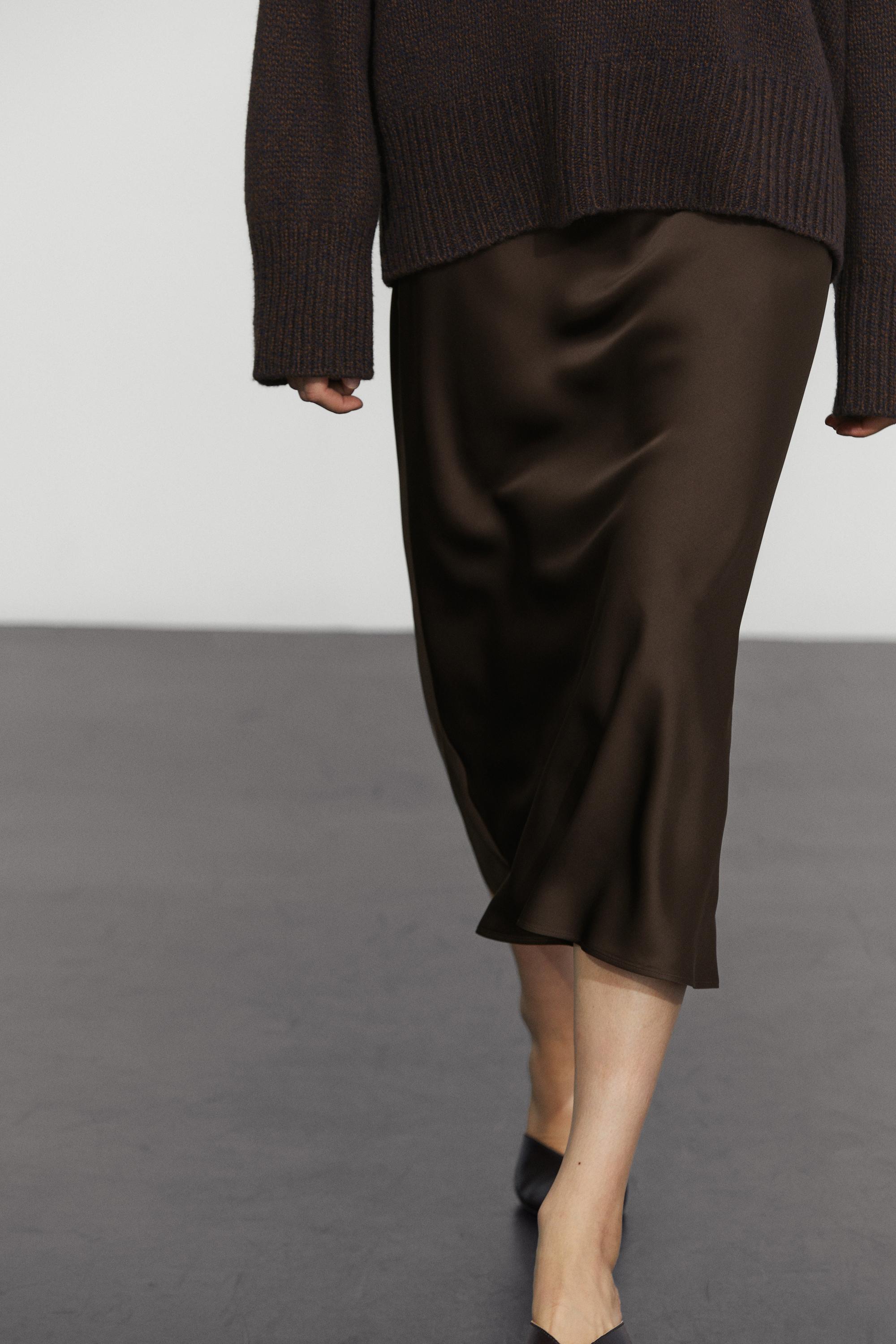 Satin midi skirt — Brown
