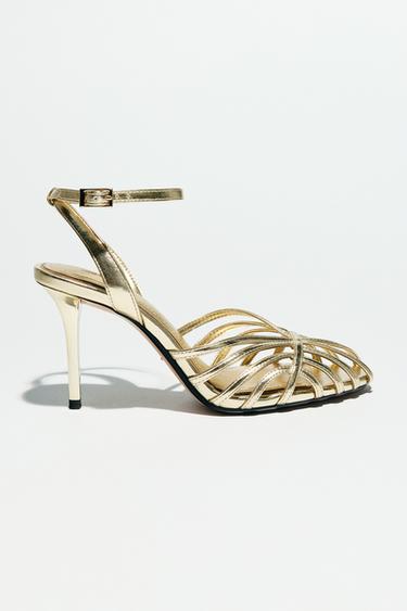 METALLIC HIGH-HEEL CAGE SANDALS - Gold by Zara