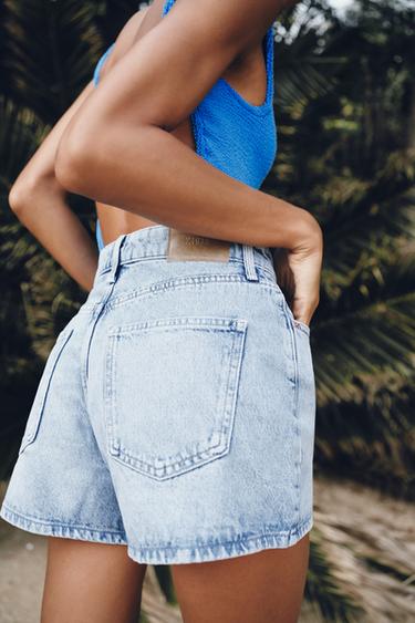 Z1975 MID-WAIST MOM FIT SHORTS - Light blue by Zara