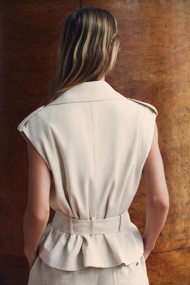 GILET CROISÉ AVEC CEINTURE EN LIN - Beige clair de Zara - Image 4