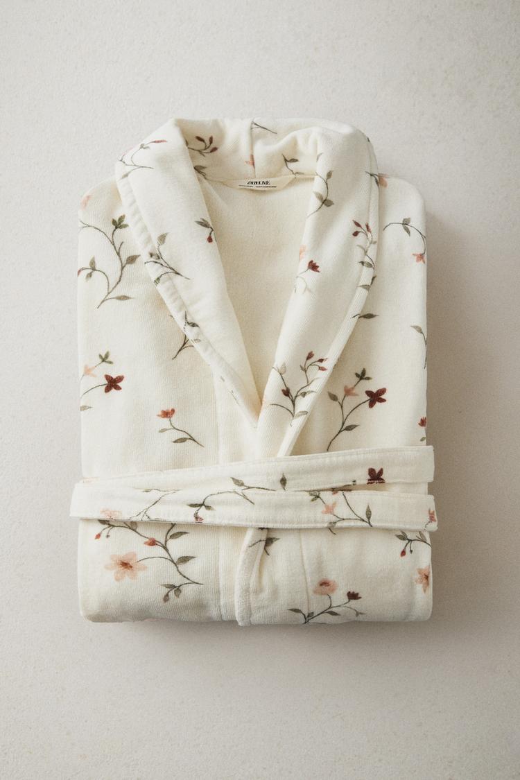 COTTON VELOUR FLORAL BATHROBE (380 GXM²) — Multicolored