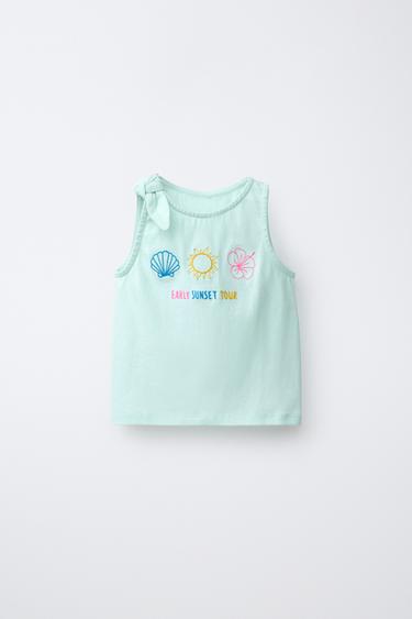 CAMISETA NUDO BORDADOS TROPICALES - Verde agua de Zara