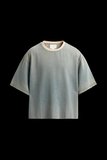 Zara WASHED DENIM T-SHIRT - Light blue - Image 0