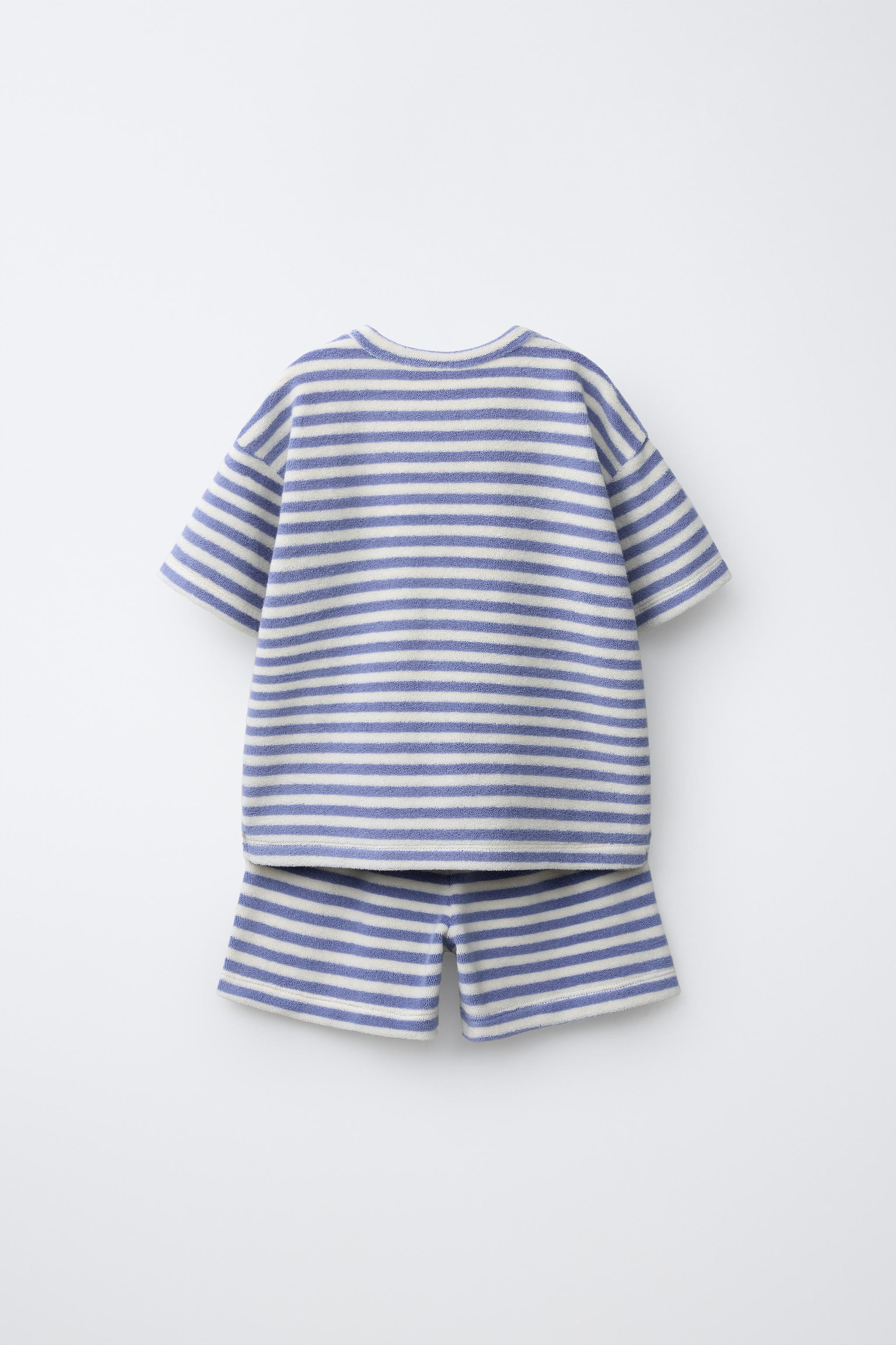 ENSEMBLE T-SHIRT ET BERMUDA EFFET ÉPONGE À RAYURES