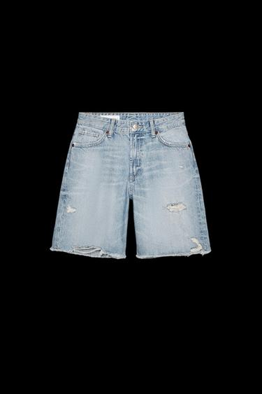JEANS-BERMUDASHORTS MIT RISSEN UND MITTELHOHEM BUND - Hellblau von Zara