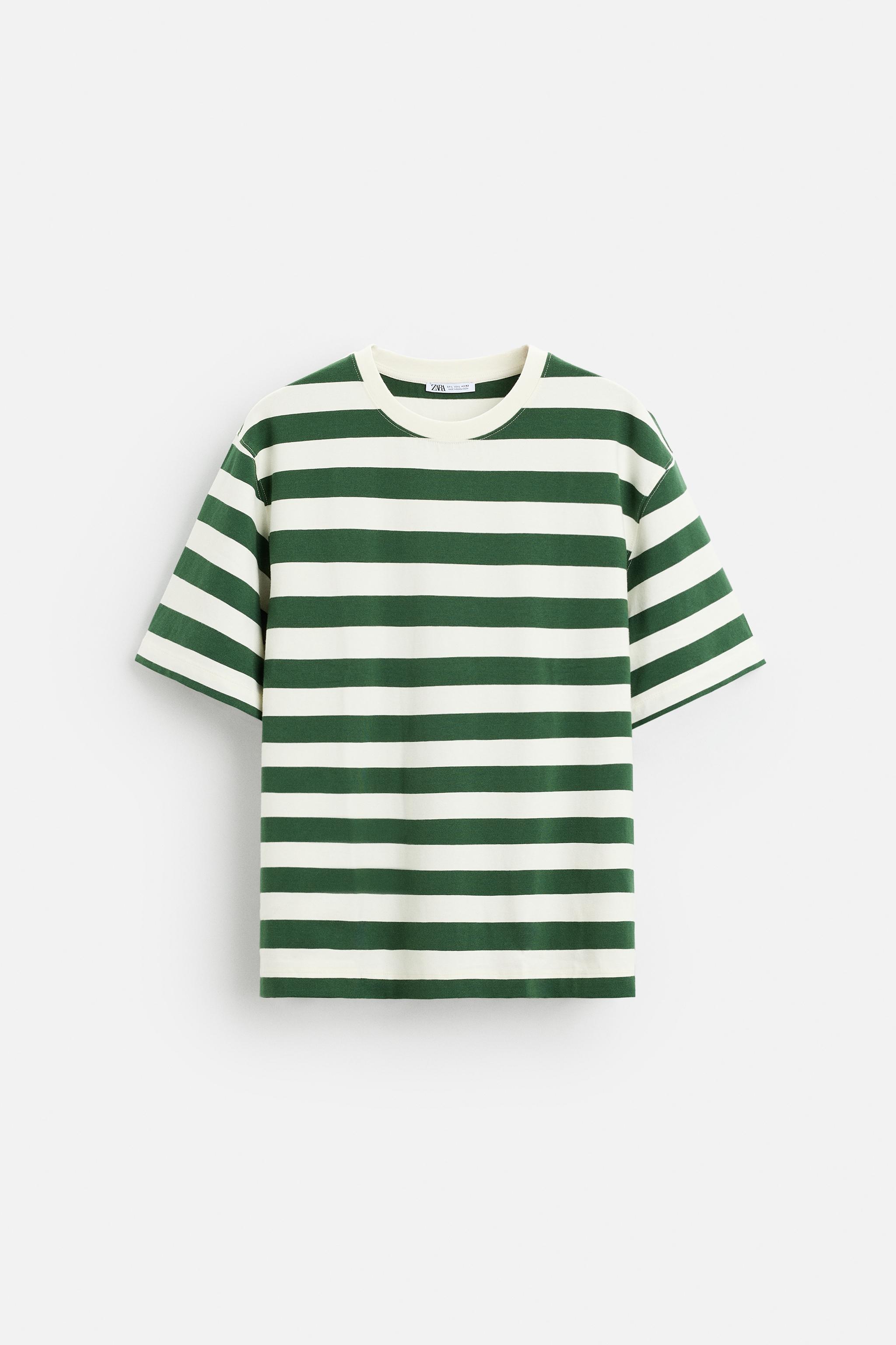 STRIPED JACQUARD T-SHIRT - White / Green | ZARA United States