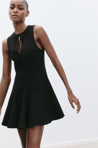 SHORT DRESS WITH BOWS AND GODET HEM - Black by Zara - Image 1