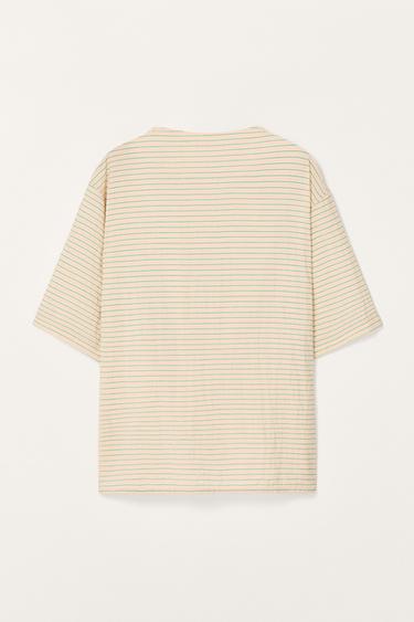 LIMITED EDITION STRIPED FLOWING T-SHIRT - Ecru by Zara - Image 3
