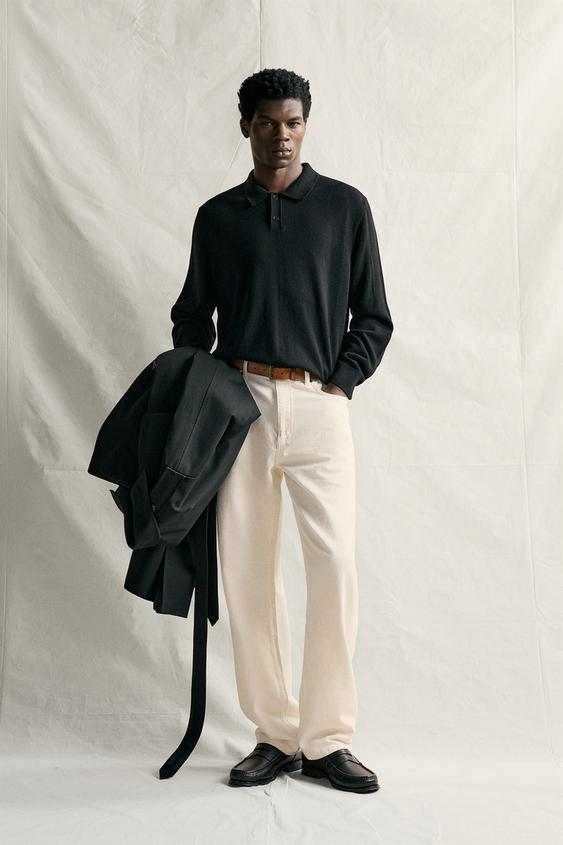 100% WOOL KNIT POLO SHIRT - Black by Zara - Image 0