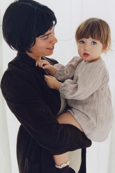 EMBROIDERED COTTON GAUZE DRESS AND BRIEFS - camel by Zara