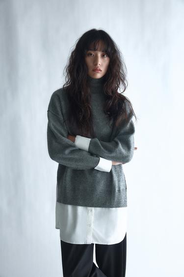 포플린 콤비 니트 스웨터 - Zara 화이트 / 그레이