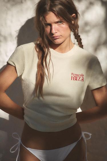 RUSTIC SLOGAN T-SHIRT - Oyster-white by Zara