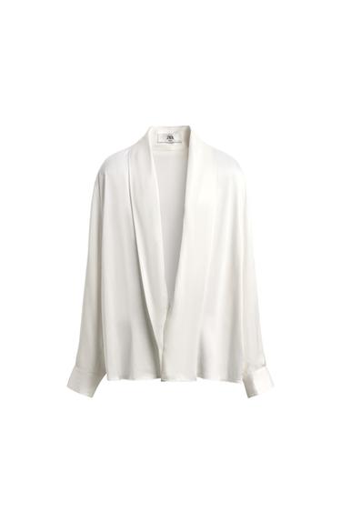 LIMITED EDITION 루즈 새틴 숄 칼라 셔츠 - Zara 스크래치 화이트