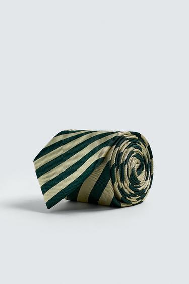 Zara 100% SILK STRIPED LIMITED EDITION TIE - Green