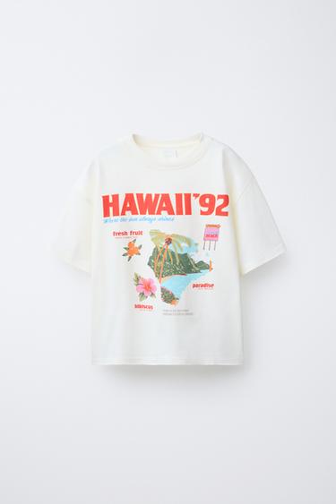 Zara WASHED EFFECT TEXT T-SHIRT - Ecru