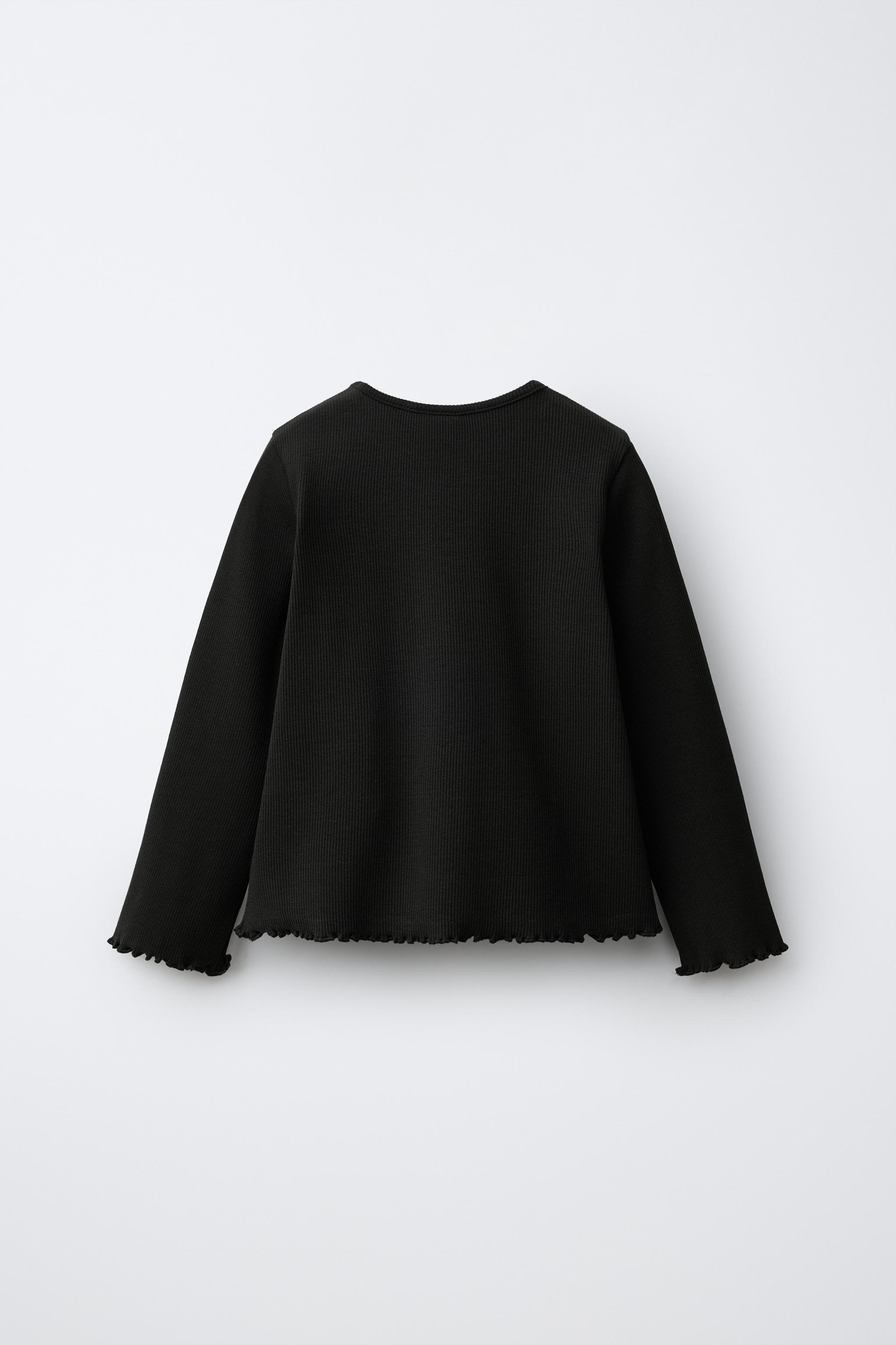 EMBROIDERED RIBBED T-SHIRT — Black
