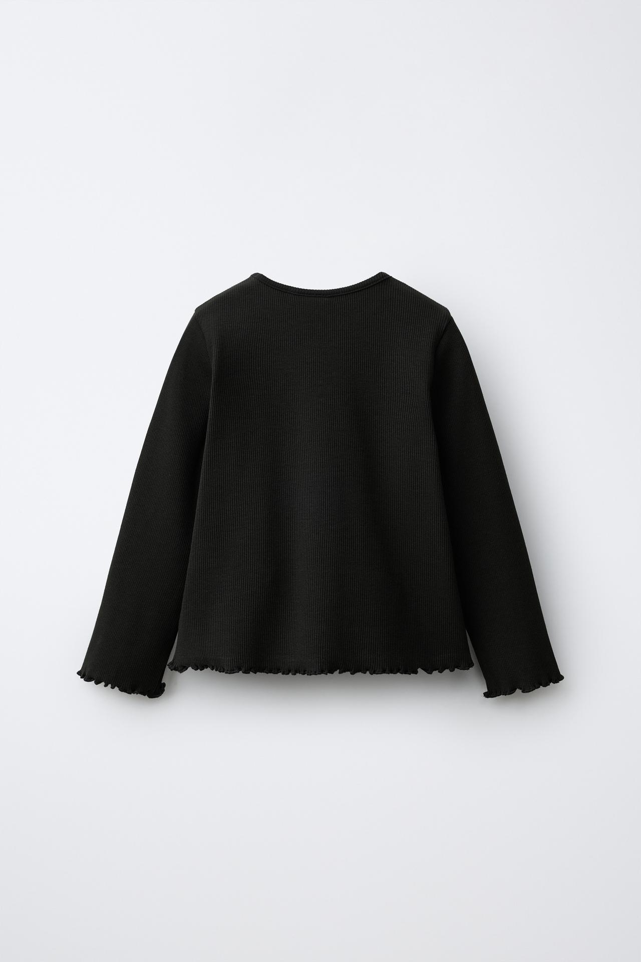 EMBROIDERED RIBBED T-SHIRT — Black