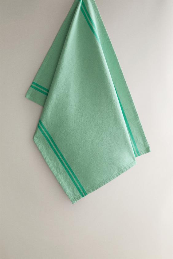 STRIPED COTTON TEA TOWEL - Turquoise by Zara - Image 0