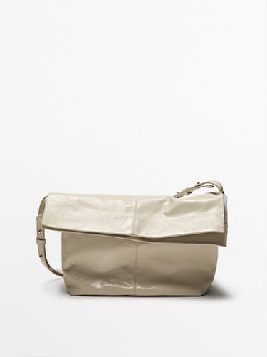 Zara Crackled nappa leather flap bag - Ecru