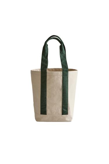 GOLF TOTE BAG - Ecru / Green by Zara