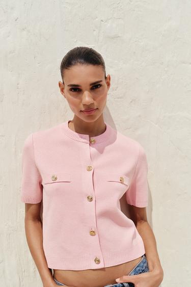 STRICKJACKE, KURZE ÄRMEL - Pastellrosa von Zara