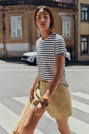 CAMISETA LAVADA MANGA CORTA - rayas de Zara