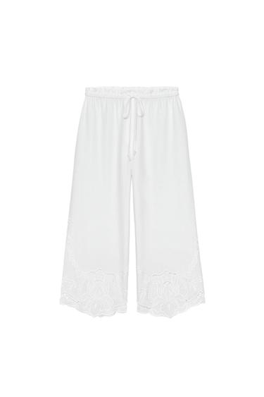 PANTALONI CON RICAMI E LINO ZW COLLECTION - Bianco sporco di Zara