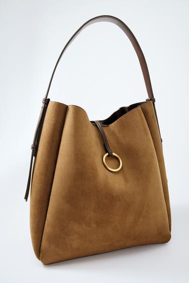 MAXI BUCKET BAG WITH METAL RING - Dark tan by Zara