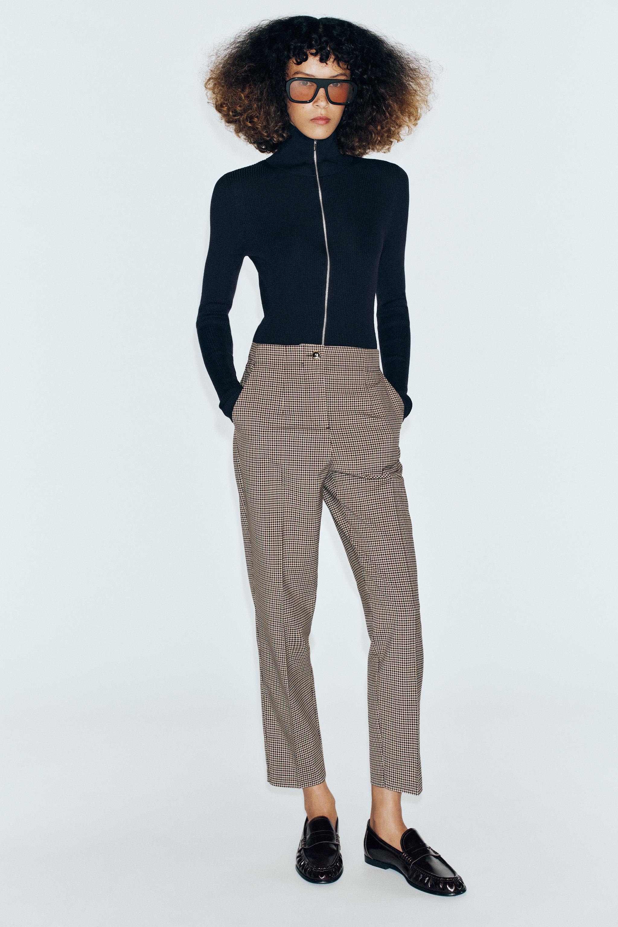 HIGH-WAIST CROPPED TROUSERS - Brown / Ecru | ZARA Curaçao / Curazao