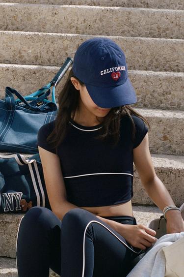 SPORTY CONTRAST PIPING T-SHIRT - Ink blue by Zara