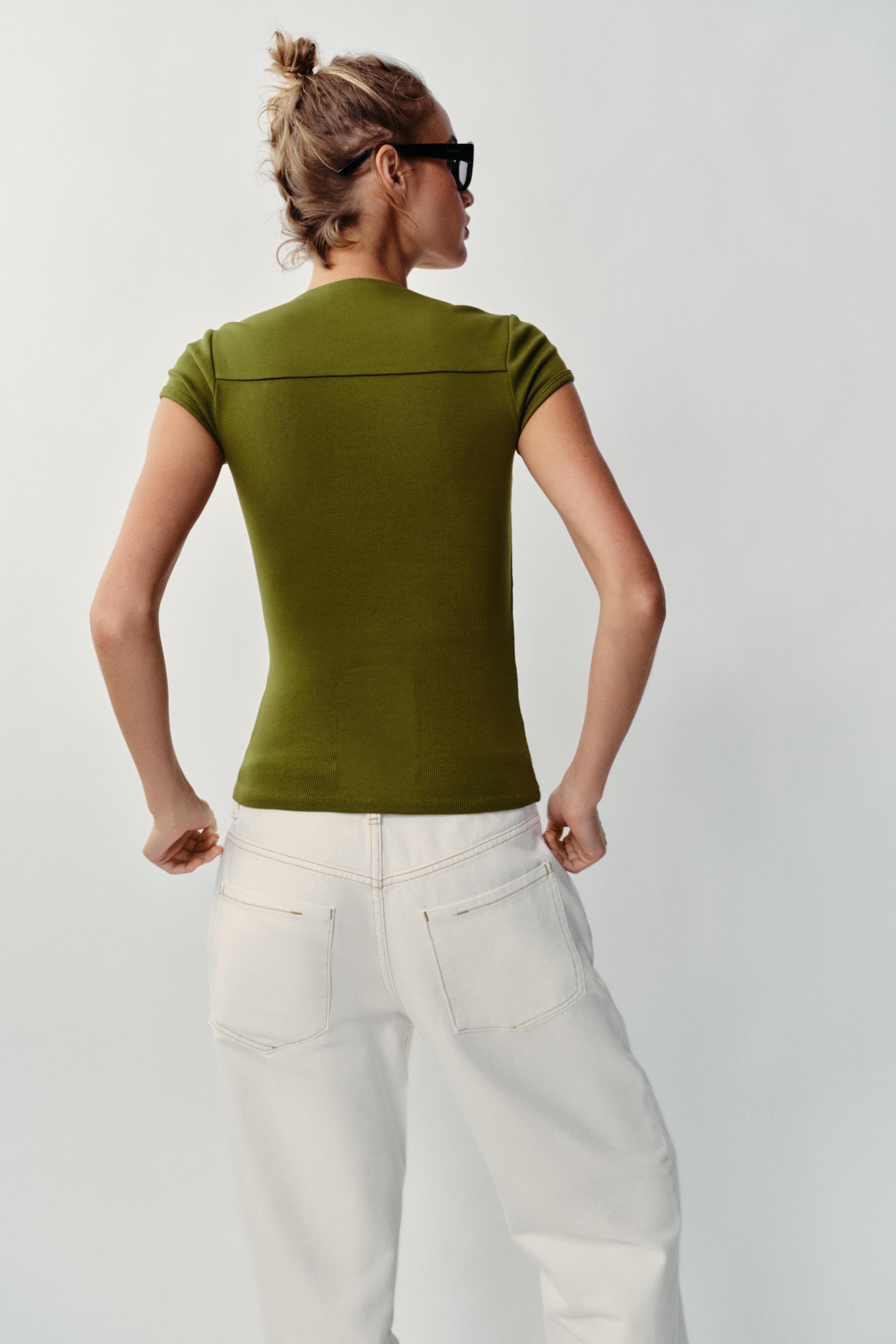 Zara KARE YAKA T-SHIRT görsel 4