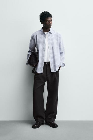 قميص هيكلي OXFORD - أزرق / أبيض by Zara