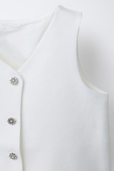 RHINESTONE BUTTON WAISTCOAT - White by Zara - Image 2