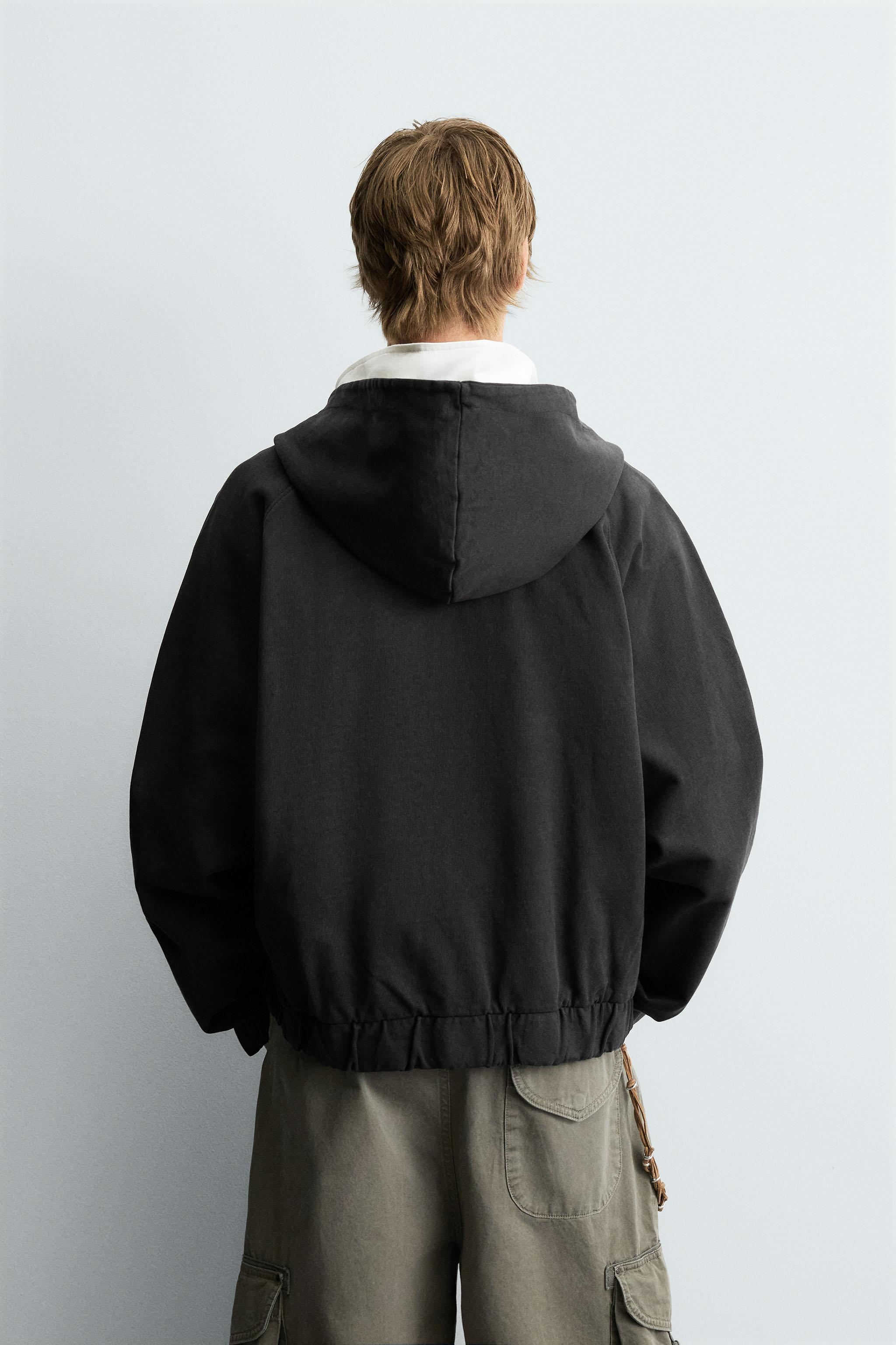 これ以上お値下げしません　Ribbed Short Hoodie ネイビー PRINTED HOODIE - Dark anthracite | ZARA United States