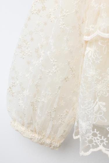 TULLE SHIRT WITH RUFFLES AND FLOWERS - Ecru by Zara - Image 3