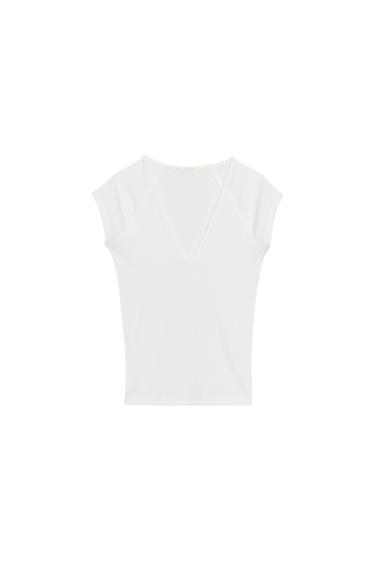 V-NECK T-SHIRT - Oyster-white by Zara