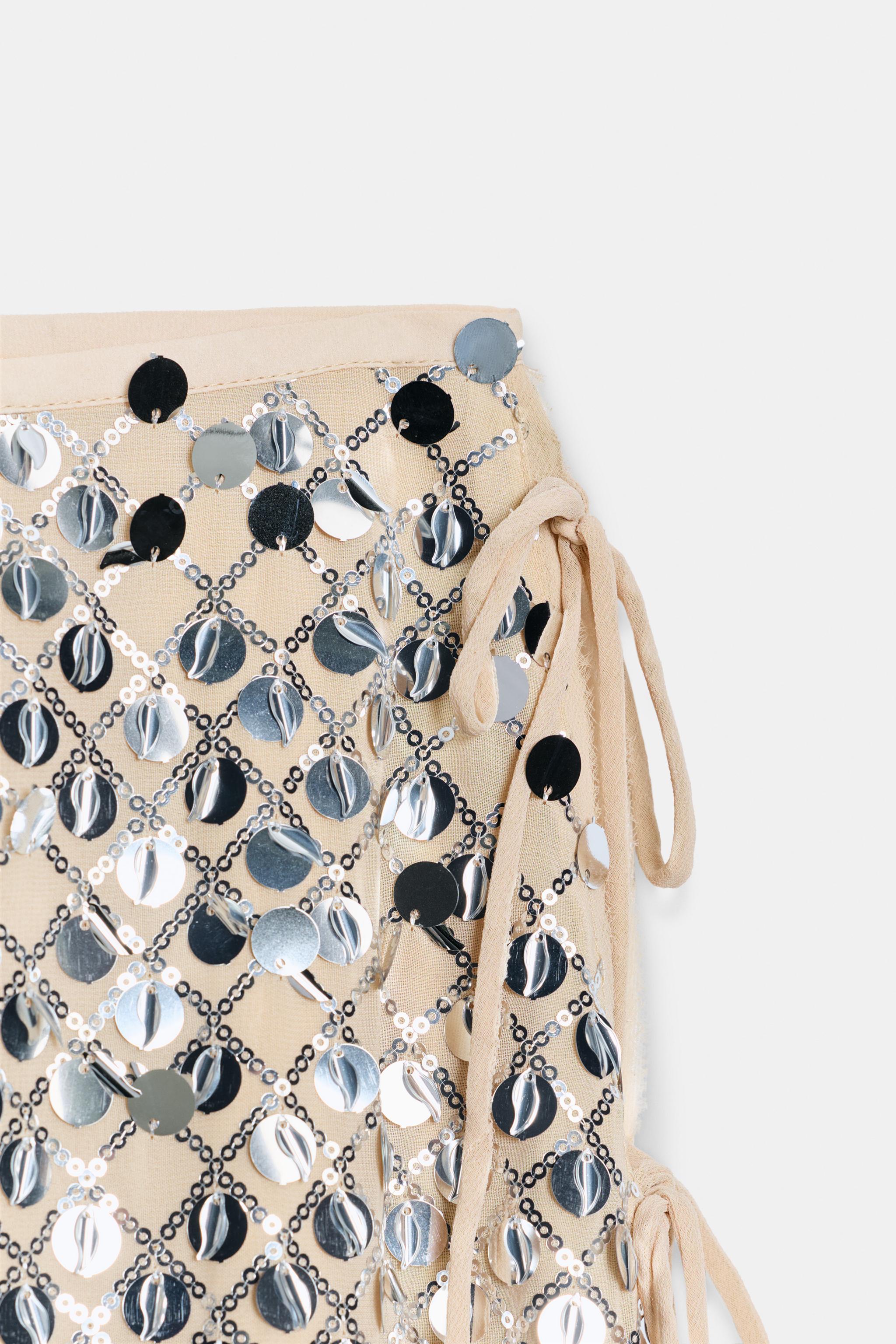 ASYMMETRIC SEQUIN MIDI SKIRT - Silver | ZARA United States