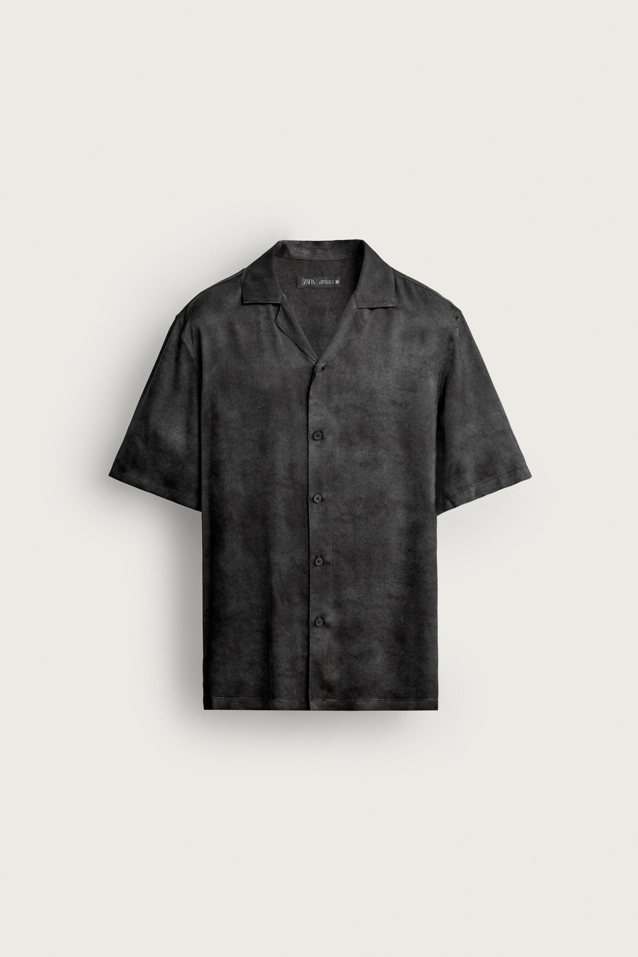 WASHED-EFFECT PRINT SATIN SHIRT — Dark gray