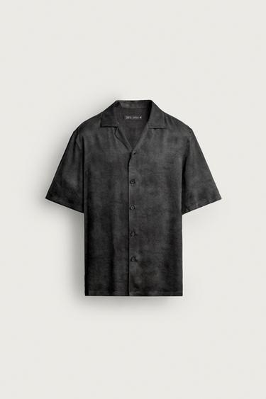 WASHED-EFFECT SATIN PRINT SHIRT - Dark grey by Zara