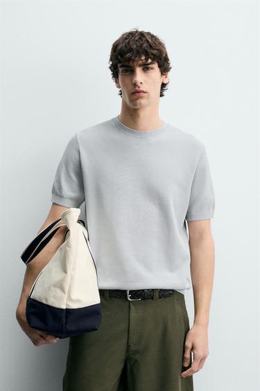 RELAXED FIT KNIT T-SHIRT - Blue / Grey by Zara